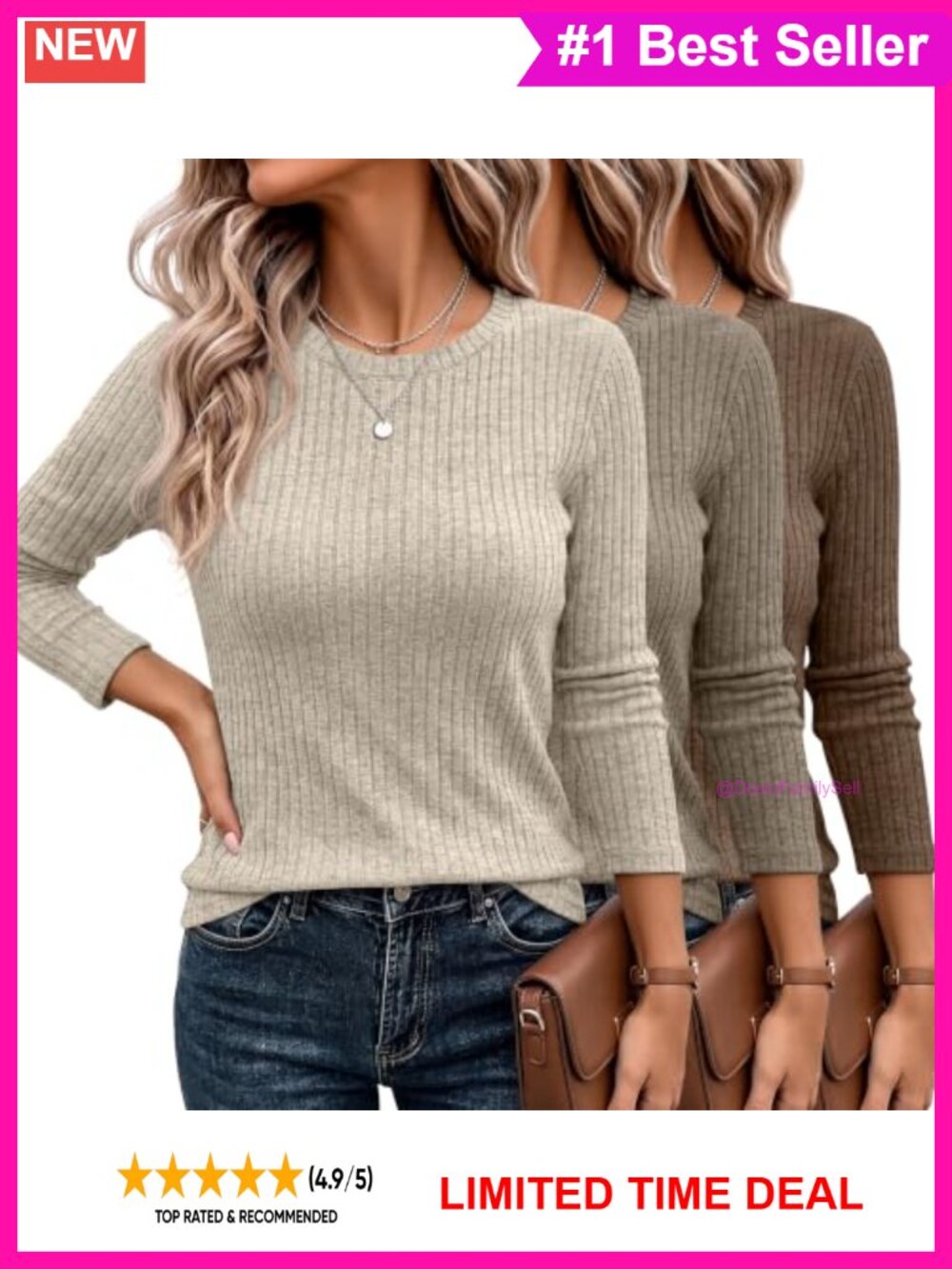 3 Pack Women's Long Sleeve Crewneck Tunic Sweaters - Pullover Tops